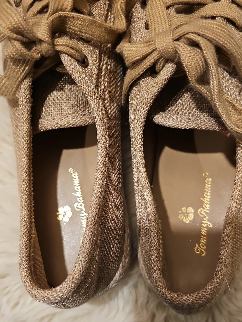 Tommy Bahama Shimmwe Tan Espadrille Lace-Up Sneakers Sz 8.5 NWOB